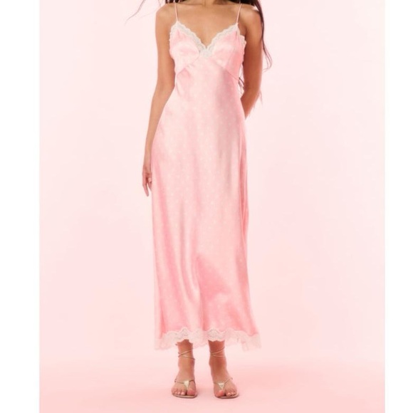 loveshackfancy Women's Pink Manuela Lace-Trimmed Polka-Dot Maxi Dress